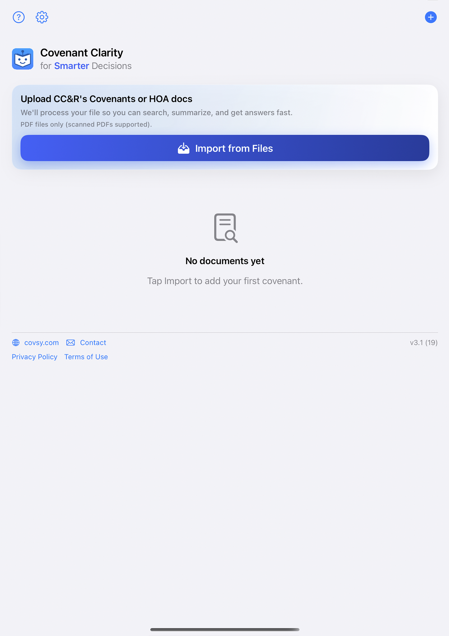 COVSY iPad Interface